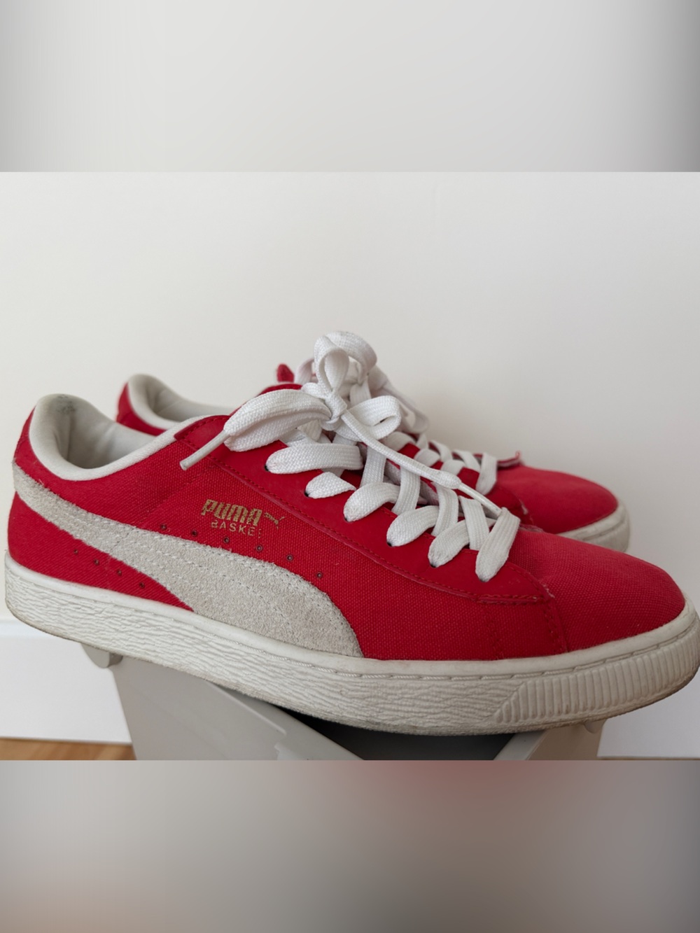 Puma Red Canvas Low-Top Sneakers with White Formstrip
